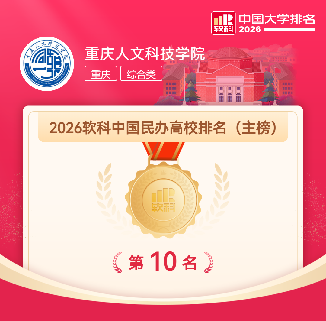 【喜报】重庆人文科技学院荣膺2026软科中国民办高校全国第10名 再创历史新高